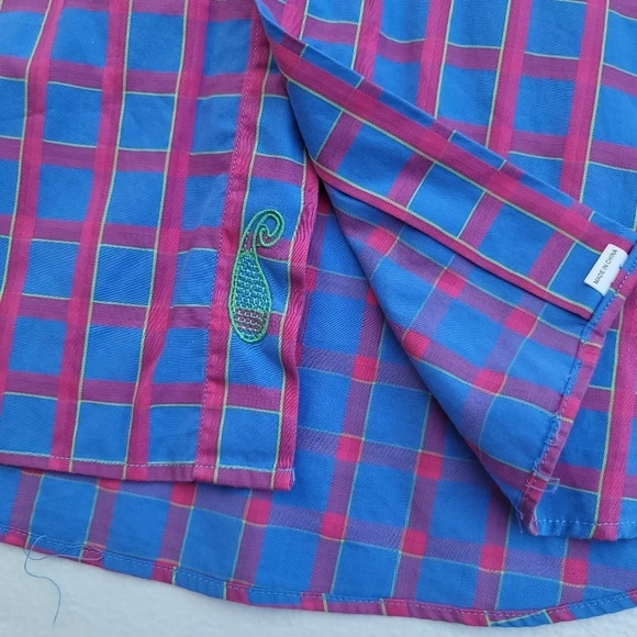 Luchiano Visconti Mens Blue Pink Plaid Long Sleeve Button Shirt Colorful L - Picture 4 of 9